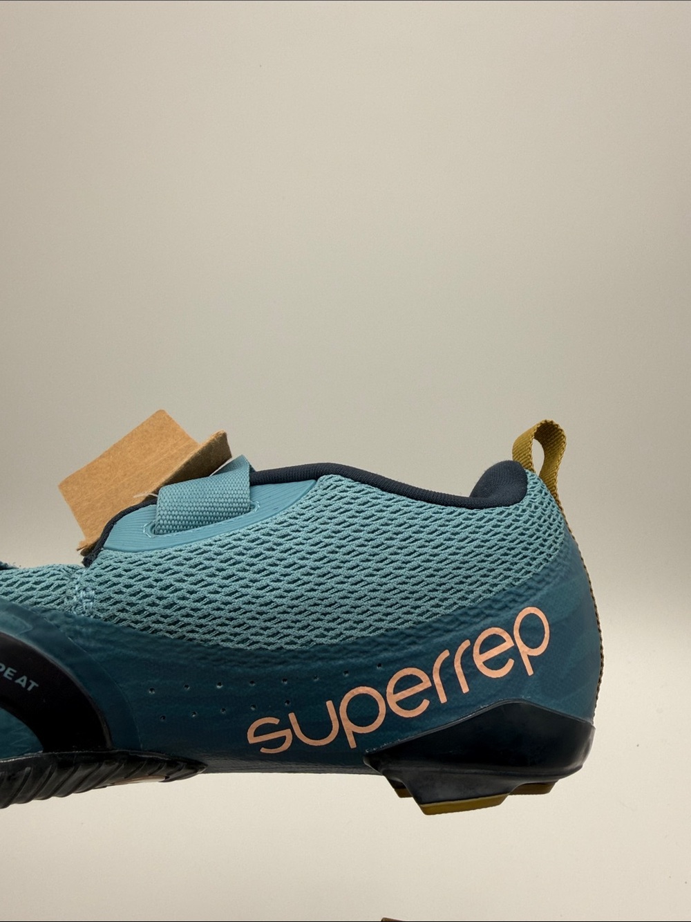 Nike Teal Youth Strap Cycling Shoes with Mustard Heel Loop - Picture 6 of 7